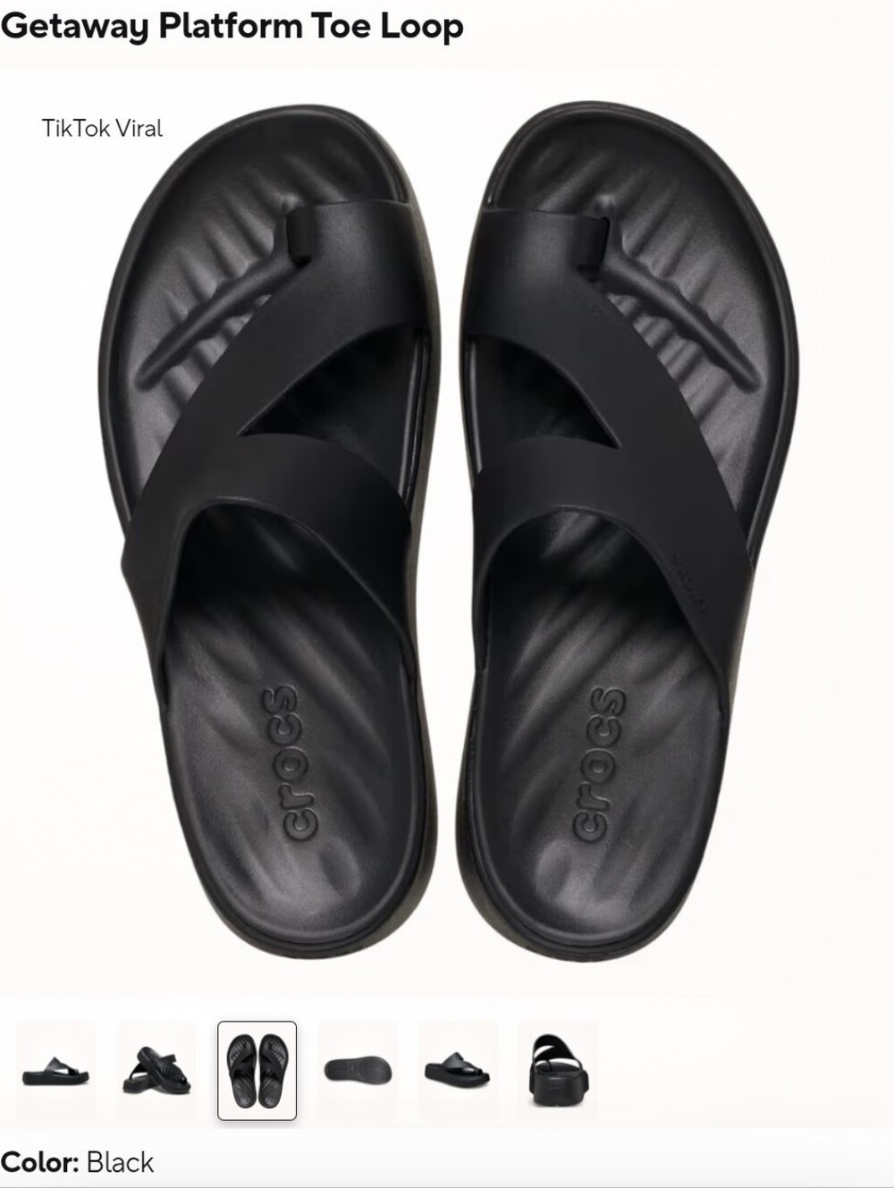 Viral CROCS Black Platform Toe Loop Sandals - Picture 4 of 6